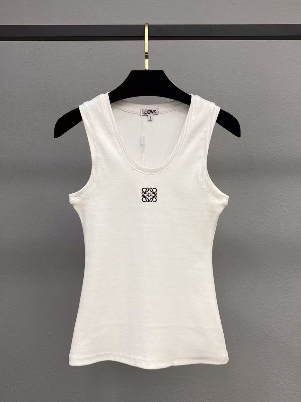 Loewe Cream Ribbed Tank with Black Anagram
